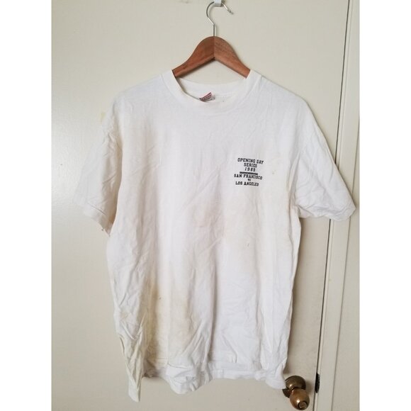 VTG 1989 Opening Day Series San Francisco Vs LA Dodgers Single Stitch T shirt - Picture 1 of 12